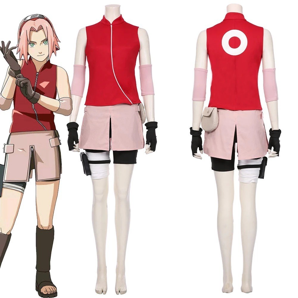 Naruto Shippuden Cosplay Haruno Sakura Complete Set Ninja Costume Cosplay Outfit