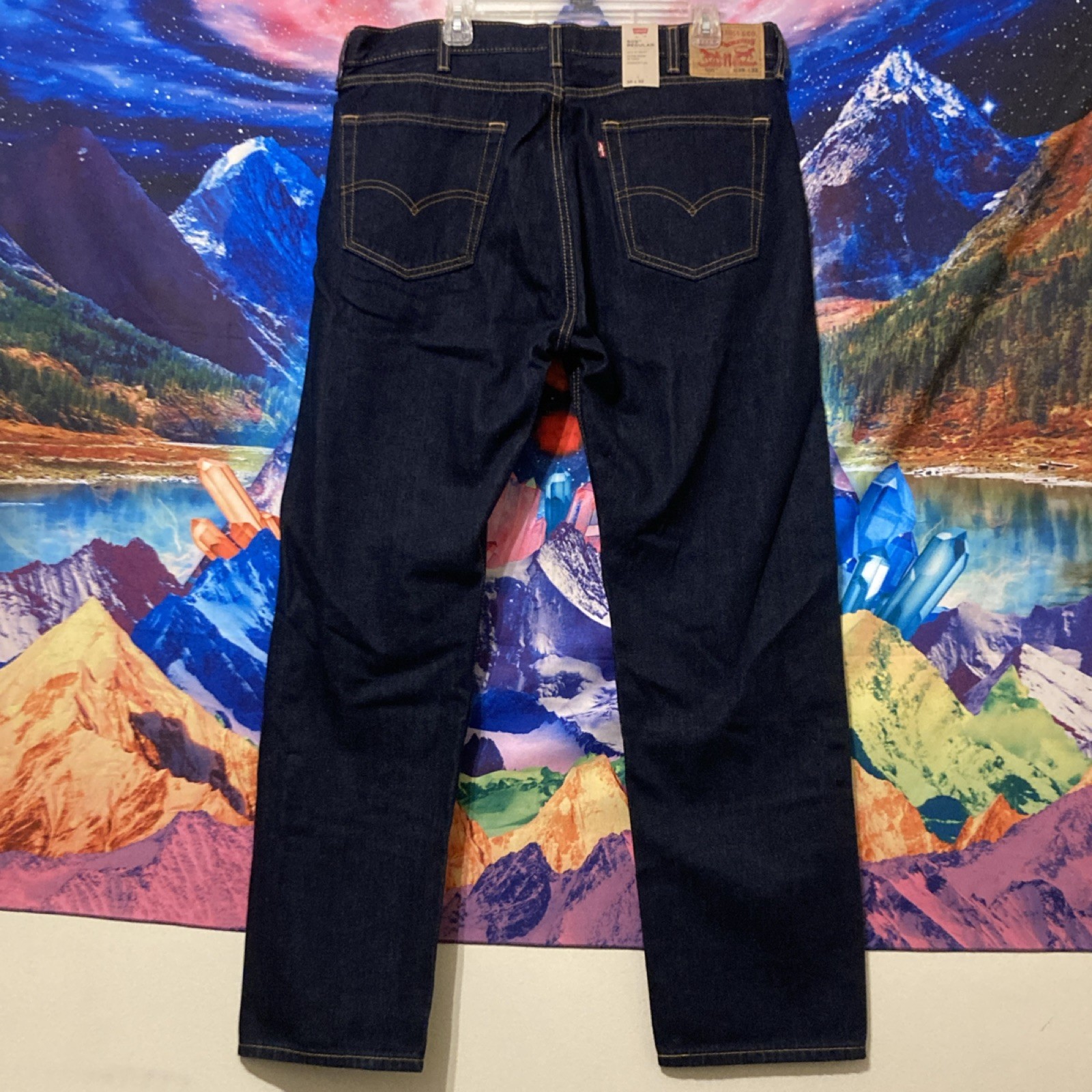 NWT Levi’s 505 Regular Fit Straight Leg Dark Wash Blue Denim Jeans, Cotton 38×32