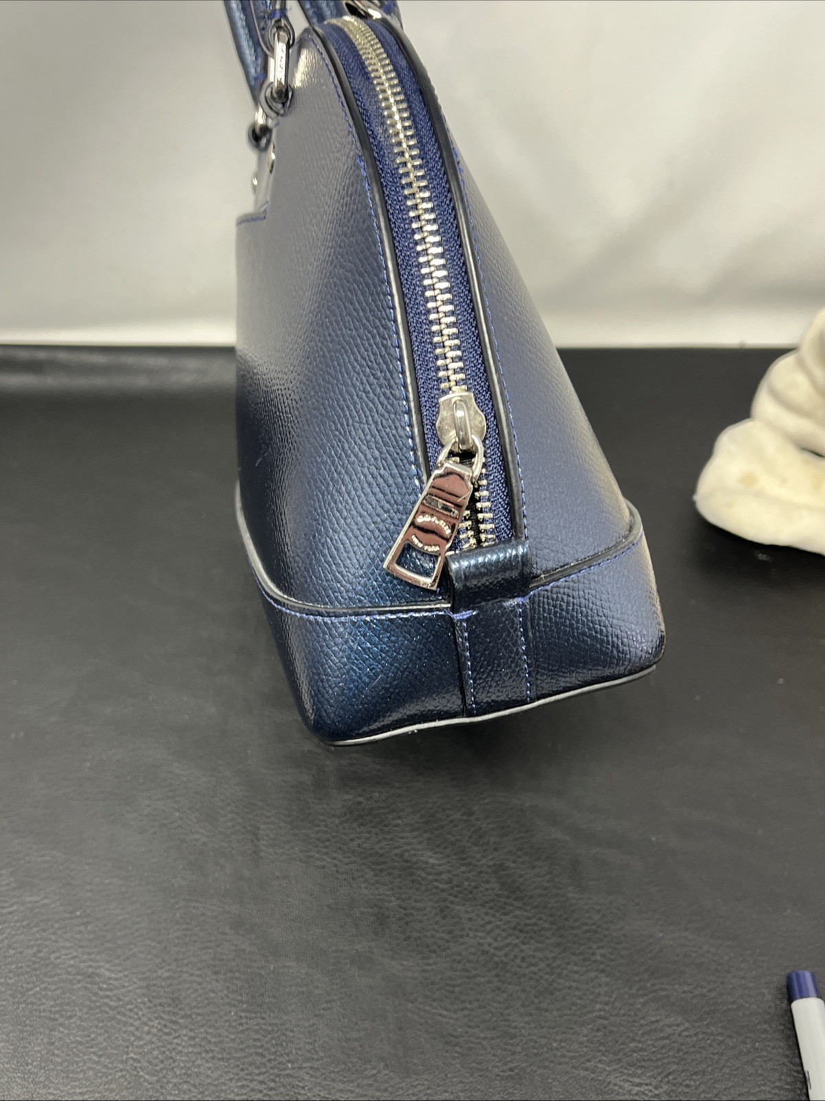 Coach Mini Sierra Satchel handbag Metallic Blue leather Crossbody Flaws