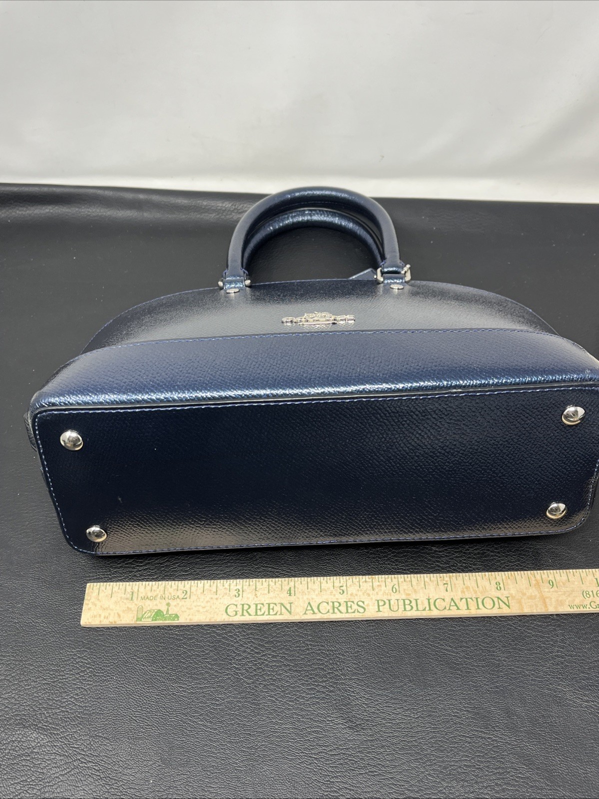 Coach Mini Sierra Satchel handbag Metallic Blue leather Crossbody Flaws