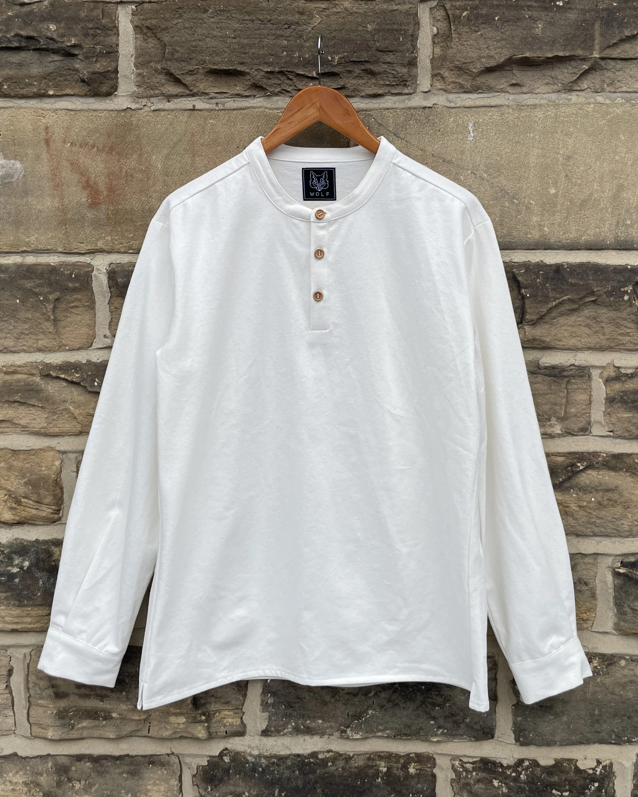 Collarless Grandad Shirt Cotton Organic Smock Top – White – All Occasions