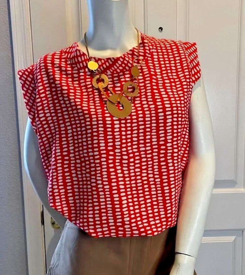 CAbi Madeleine Blouse Women Medium Style 294 Orange White Work Career Office Top