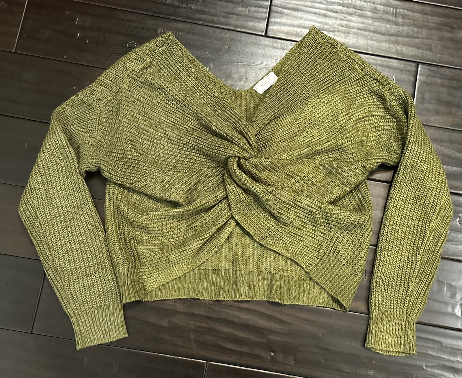 sage The Label Green Twist Back Reversible Sweater size small