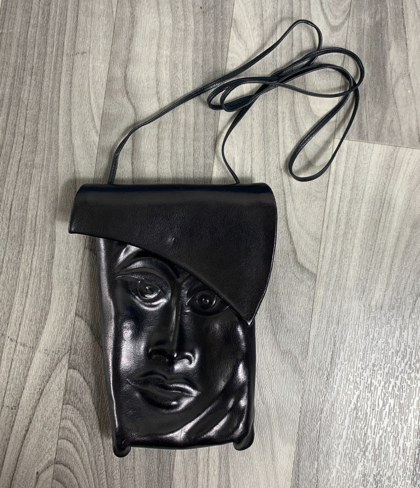 Vintage Leather Sculpted Face Bag Black By Deborah Einbender Signed