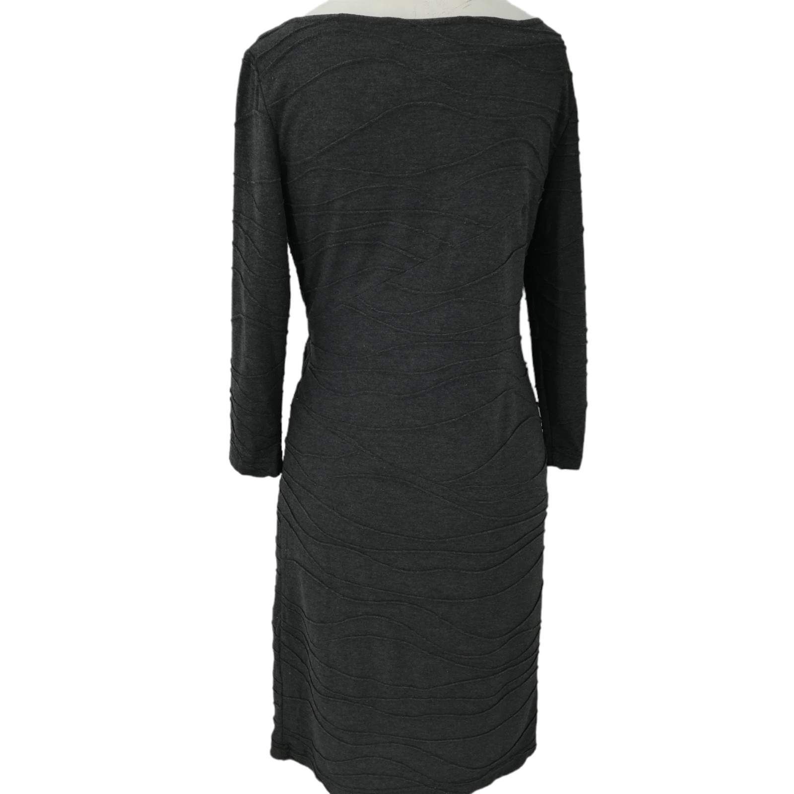 Sharagano Bodycon Knit Dress Size 4 3/4 Length Sleeve Asymmetrical Gray Wrap