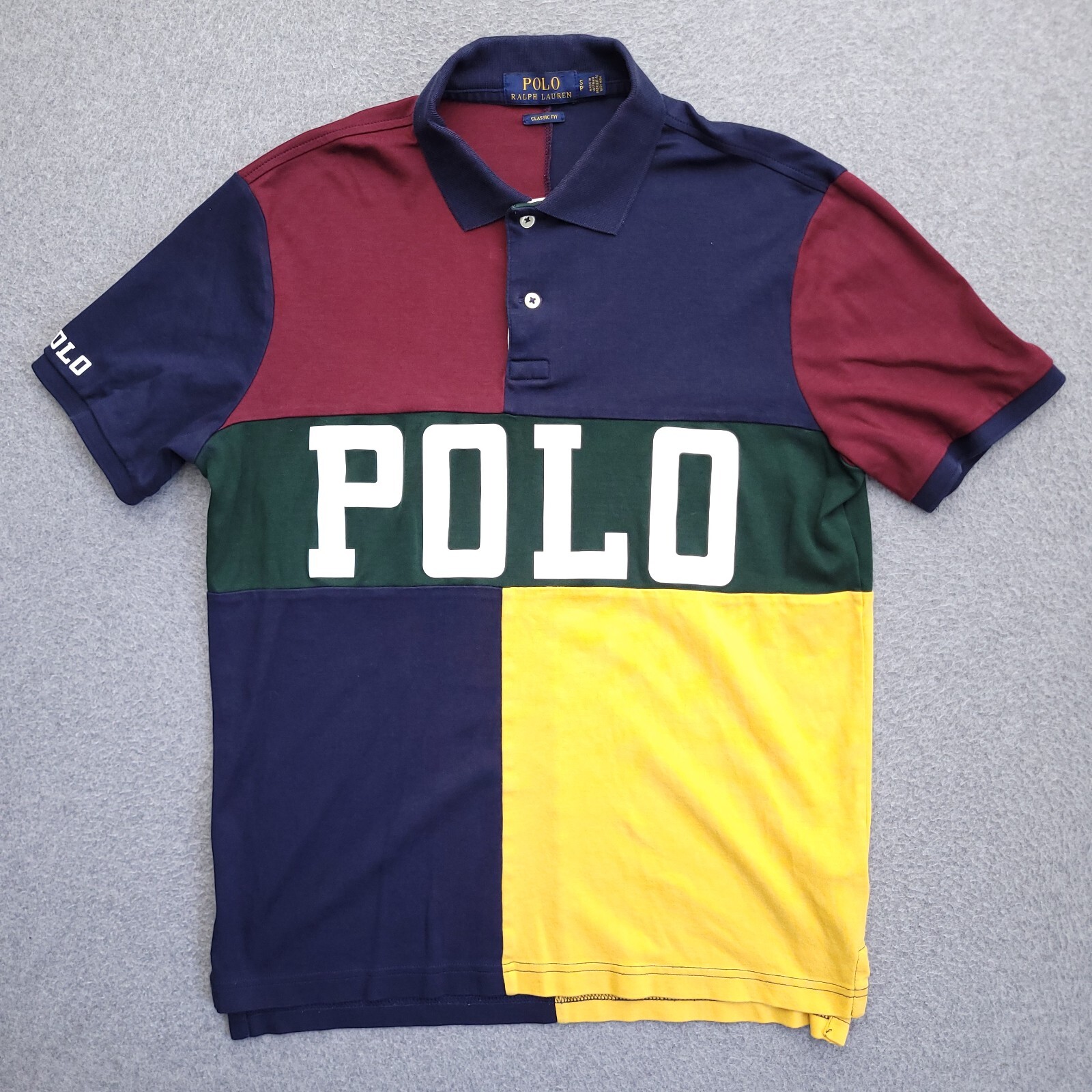 Polo Ralph Lauren Polo Shirt Mens Small Spellout Colorblock Classic Fit