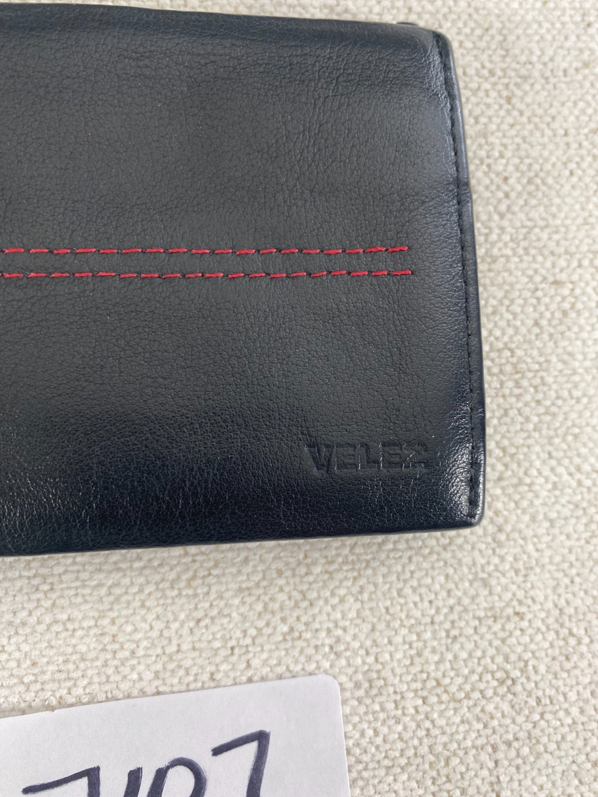 VELEZ Bifold Leather Wallet Mens Size 4.5×3.5″ Black Red Classic 8 Card Slots