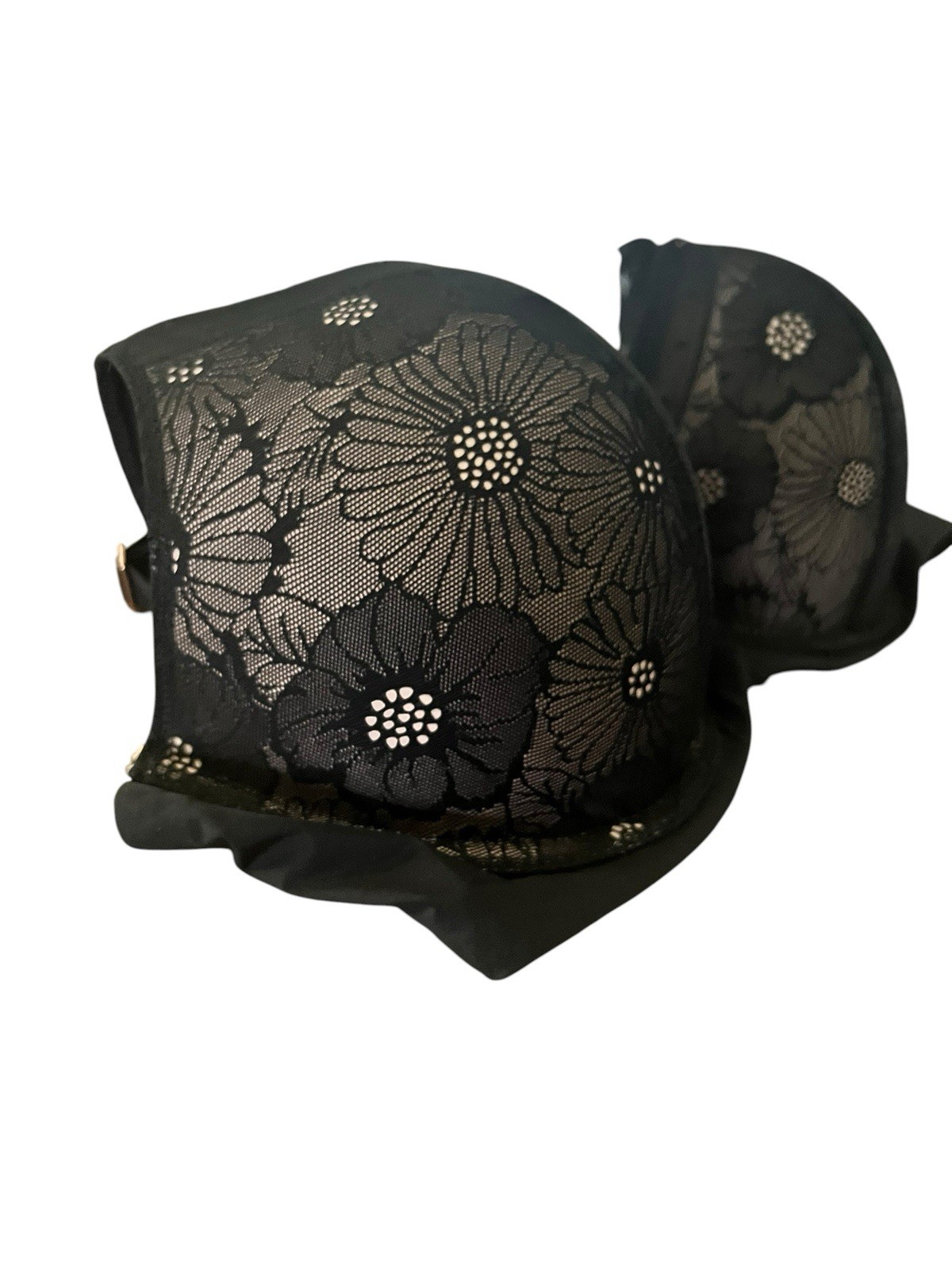 Aerie Real Power Plunge Underwire Lace Bra Floral Sheer Black 36DD Adj StrapS