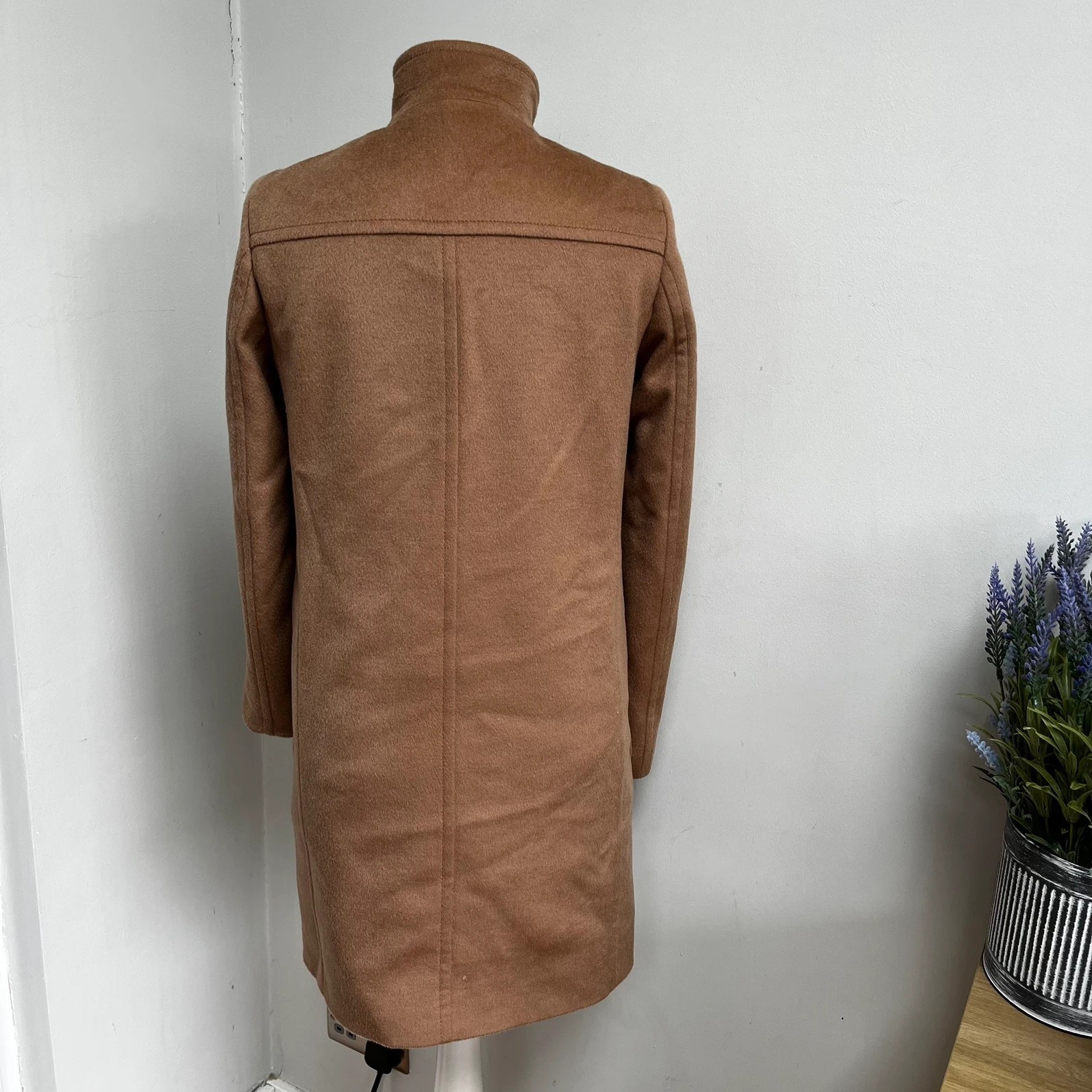 Jaeger pure wool camel coat funnel neck button up size 6