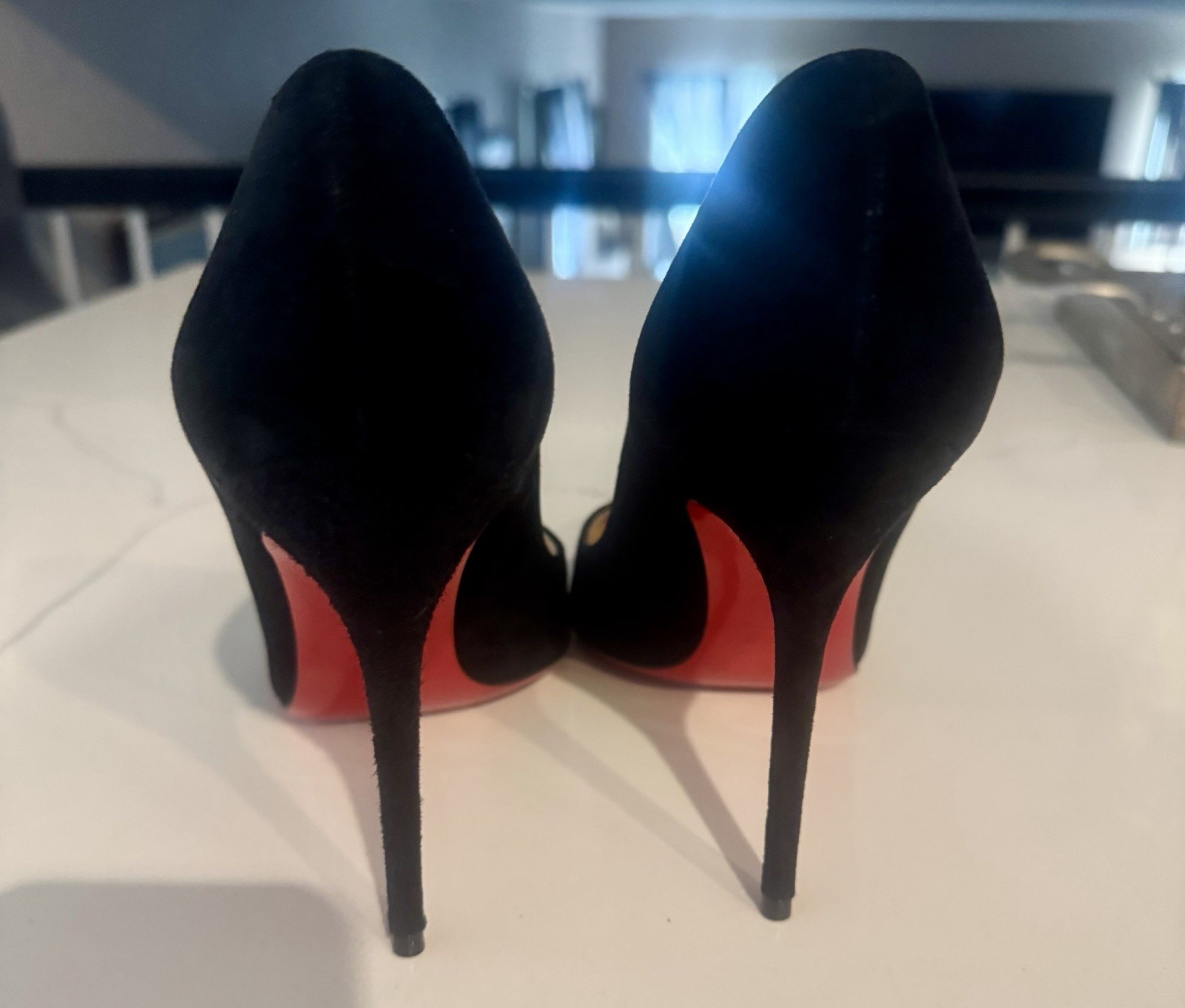 Christian Louboutin Black Suede Pointed Toe Stiletto Pumps US 9 Red Sole