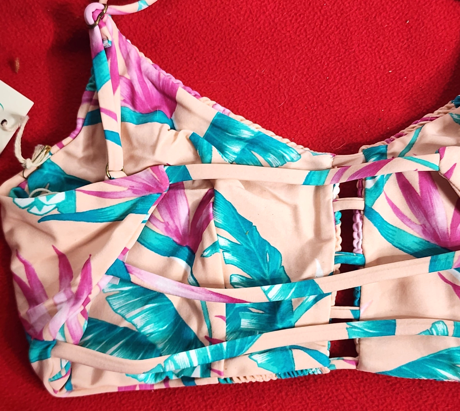 Tori Praver Swimwear Nylon Span Lined Petal Pink Floral Bikini Top Size M