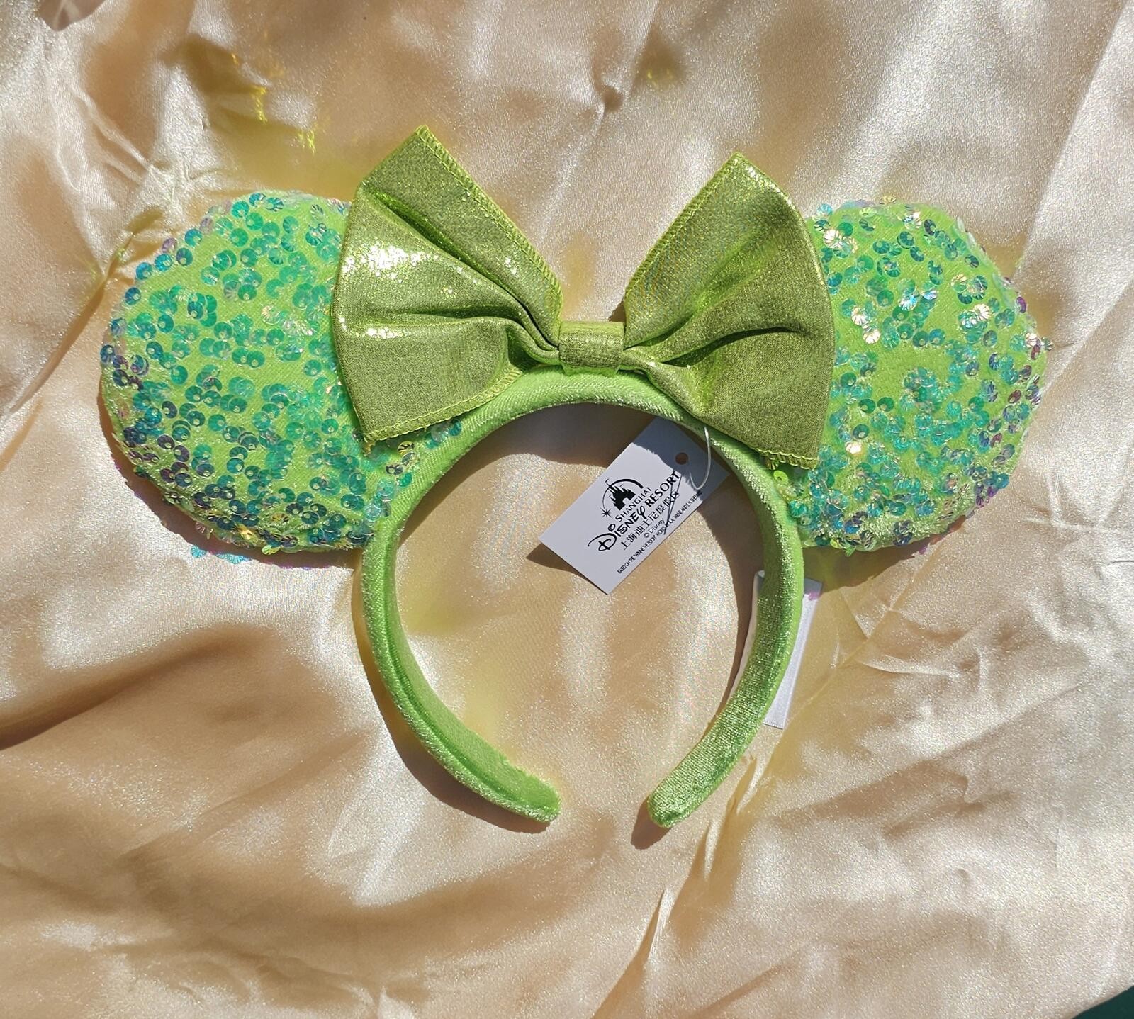 Disney Neon Green Sequin Minnie Ears Headband Lime