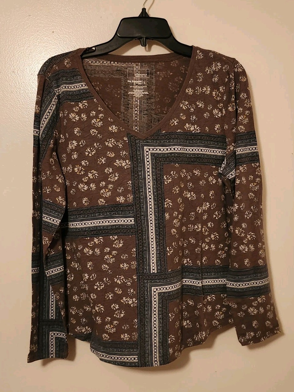 Sonoma goods for life Blouse Green Floral Sz L Long Sleeve Tee Shirt
