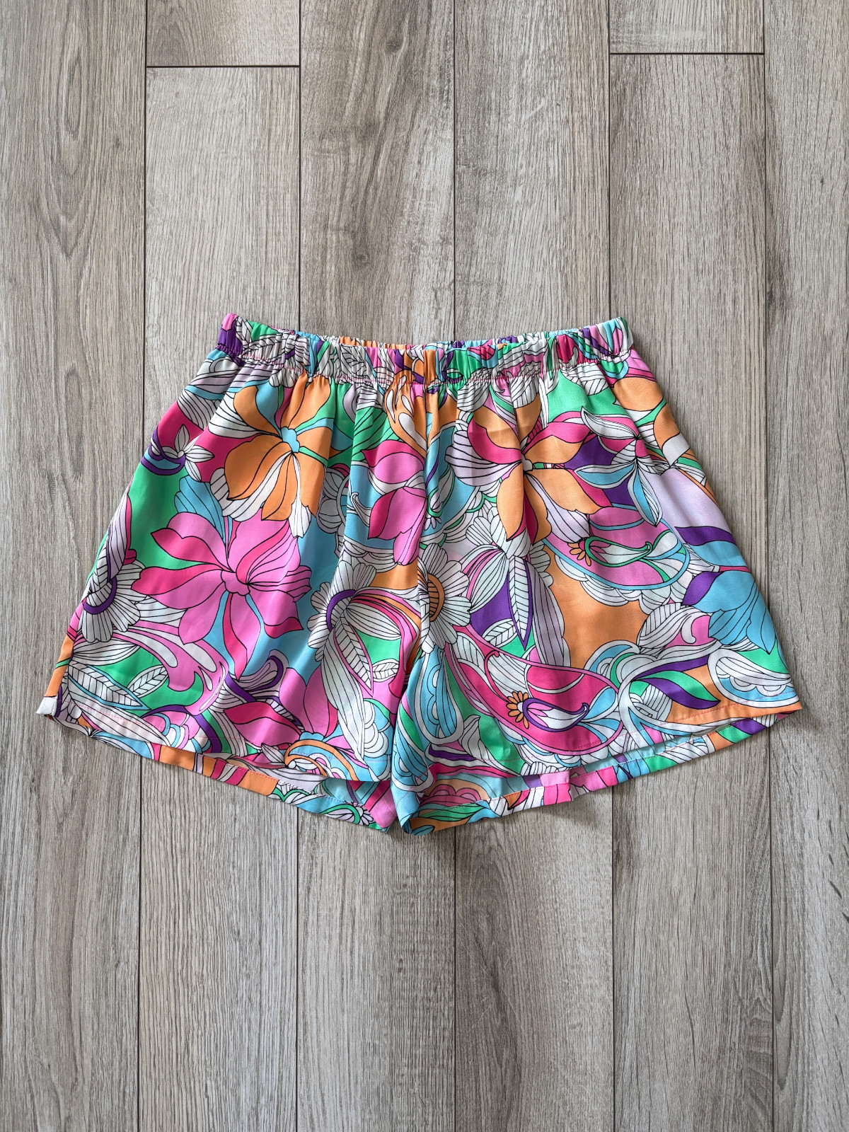 Van Winkle & Co Groovy Psychedelic Satin Sleep Shorts Womens Small Retro Floral