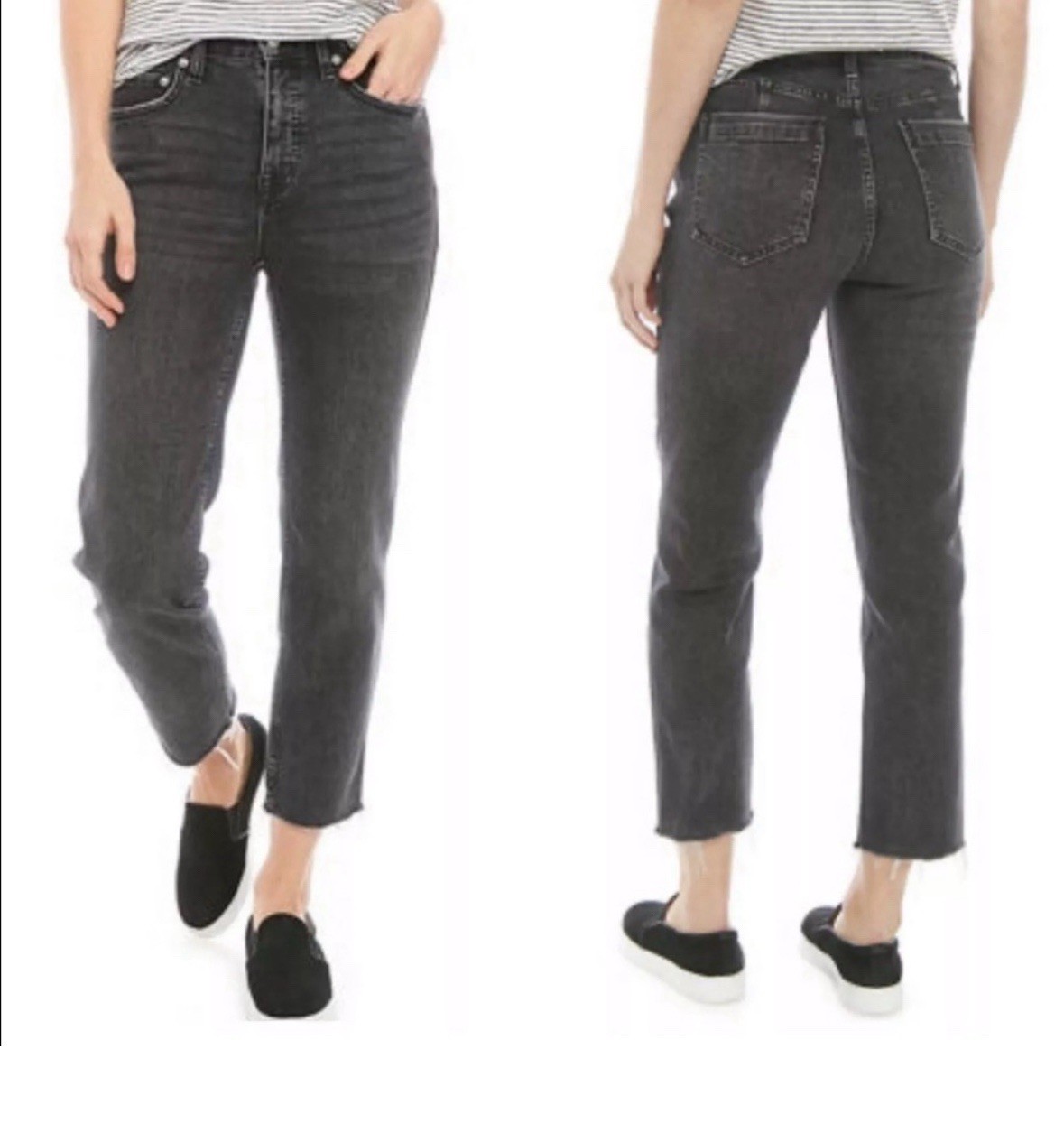 Free People Raw Hem Straight Leg Jeans Gray 30