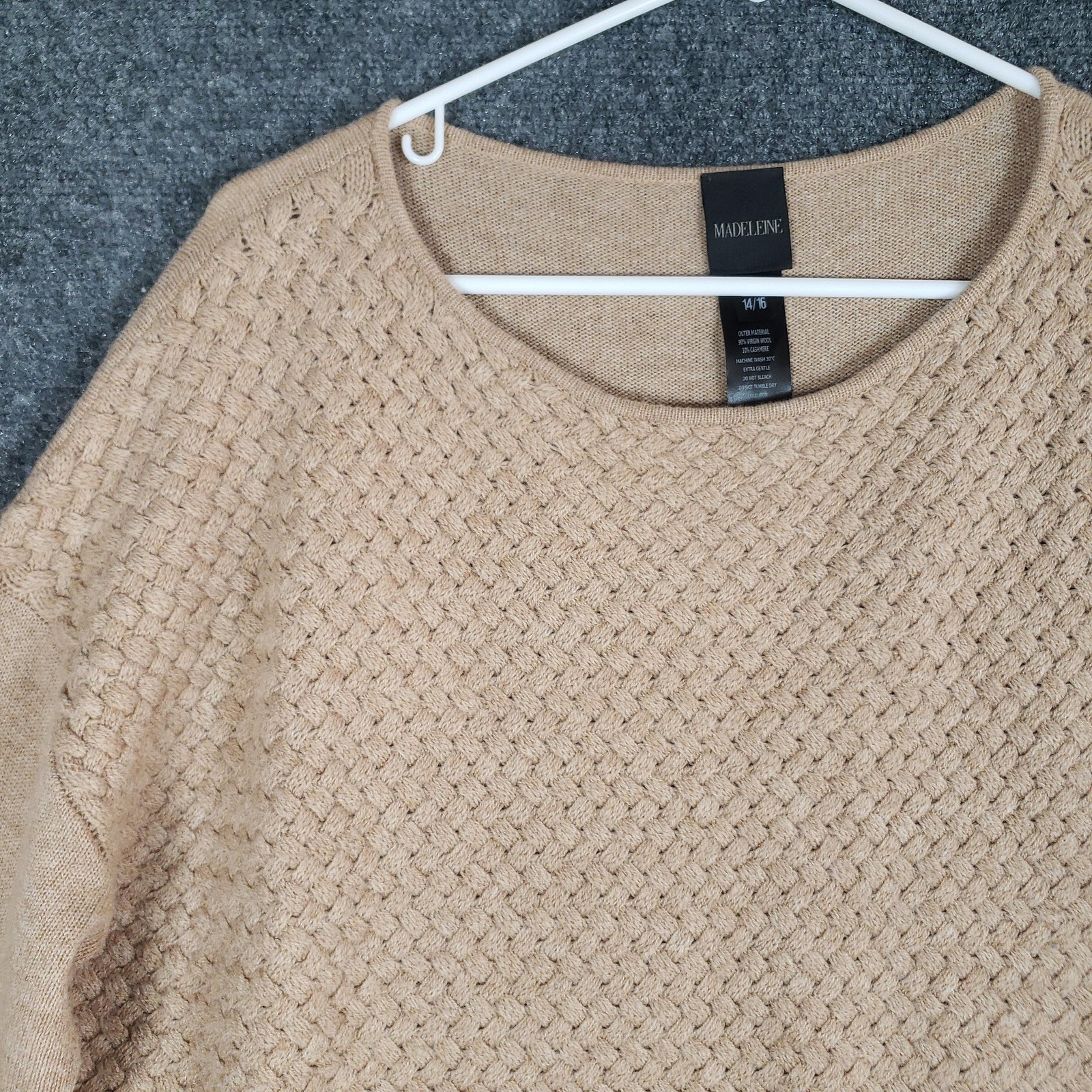 Madeleine Sweater Womens 14/16 Beige Tan Wool Cashmere Pullover Textured Knit
