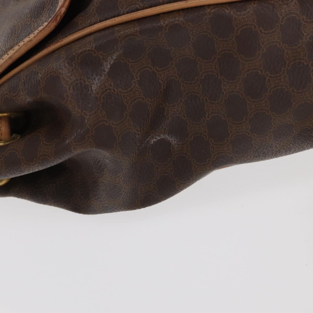 CELINE Macadam Canvas Backpack PVC Leather Brown Gold Auth 164150