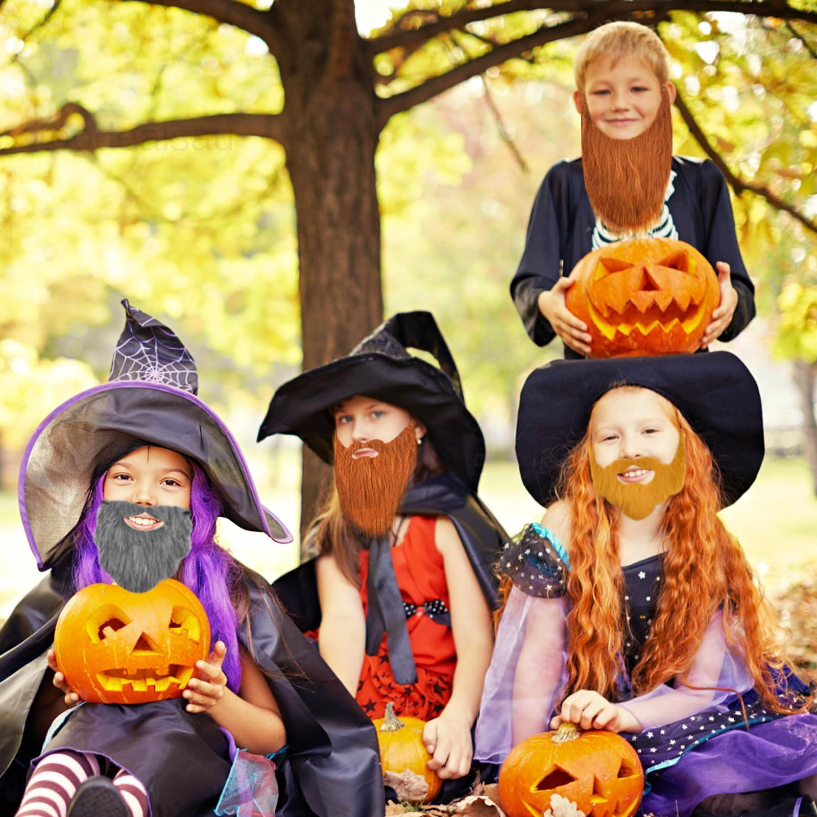 10 Pcs Fake Beards,Funny False Mustaches,Costume Beard Halloween Large, Black