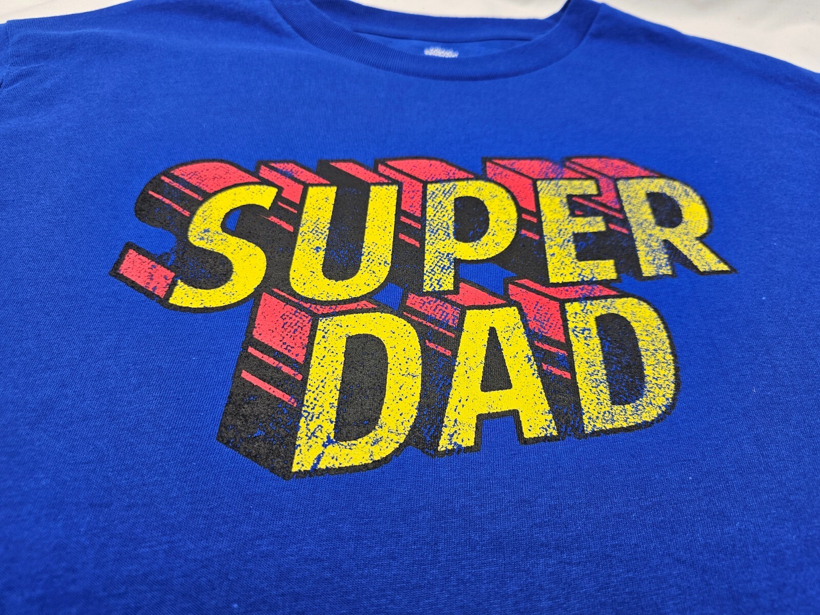 Men’s Super Dad Graphic Tee Short Sleeve Crewneck Blue Father’s Day T-Shirt XL