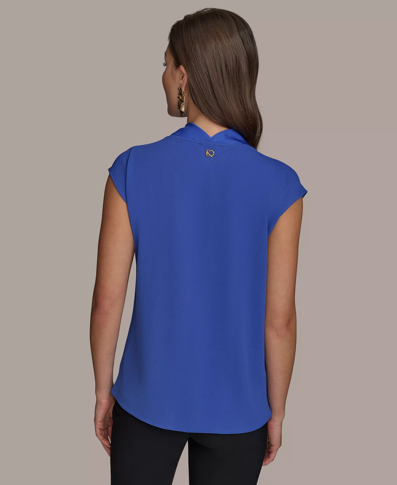 /LX010/ Donna Karan New York Cap Sleeve Cowl Neck Top Blue Sz M