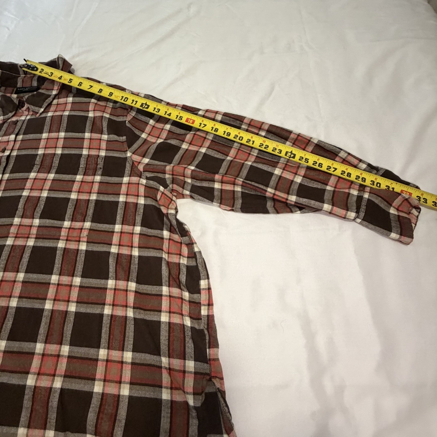 Lane Bryant 26/28 Brown Orange Plaid Tunic Shirt Soft Flannel Feel