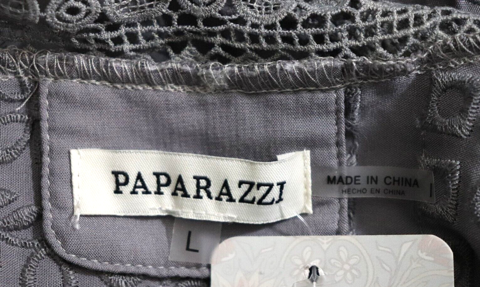 Paparazzi Long Cardigan Womens Large Gray Embroidered 3/4 Sleeve Open Jacket New