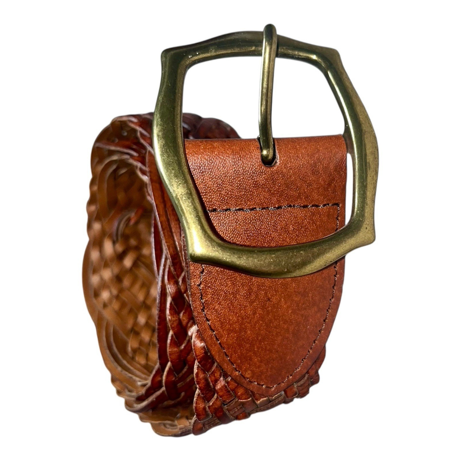 Women’s Woven Leather Belt with Brass Tone Buckle – Size XL