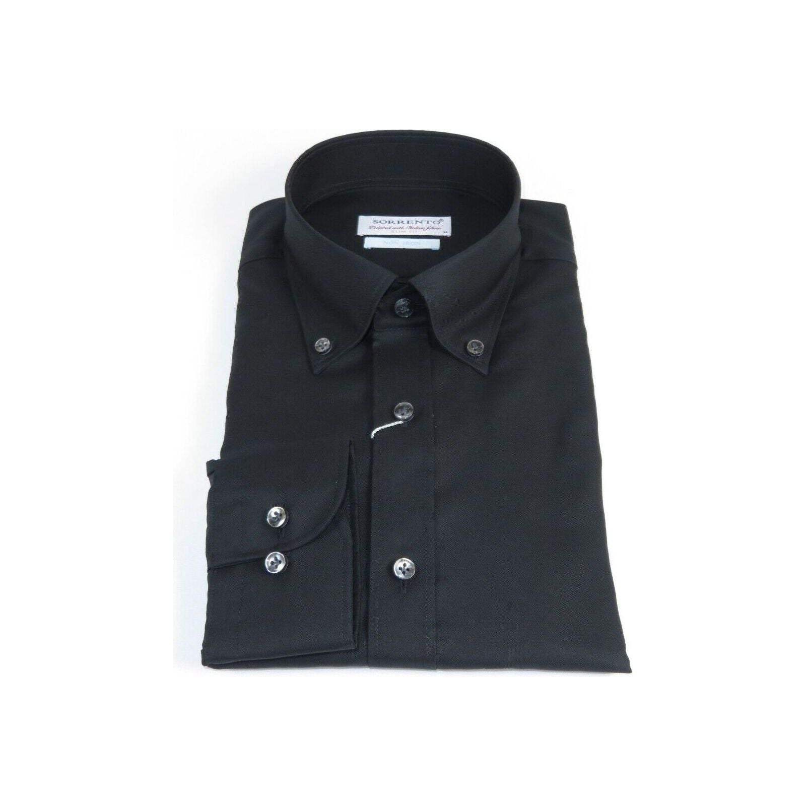 Mens 100% Italian Cotton Shirt Non Iron SORRENTO Button Down Oxford 4531 Black