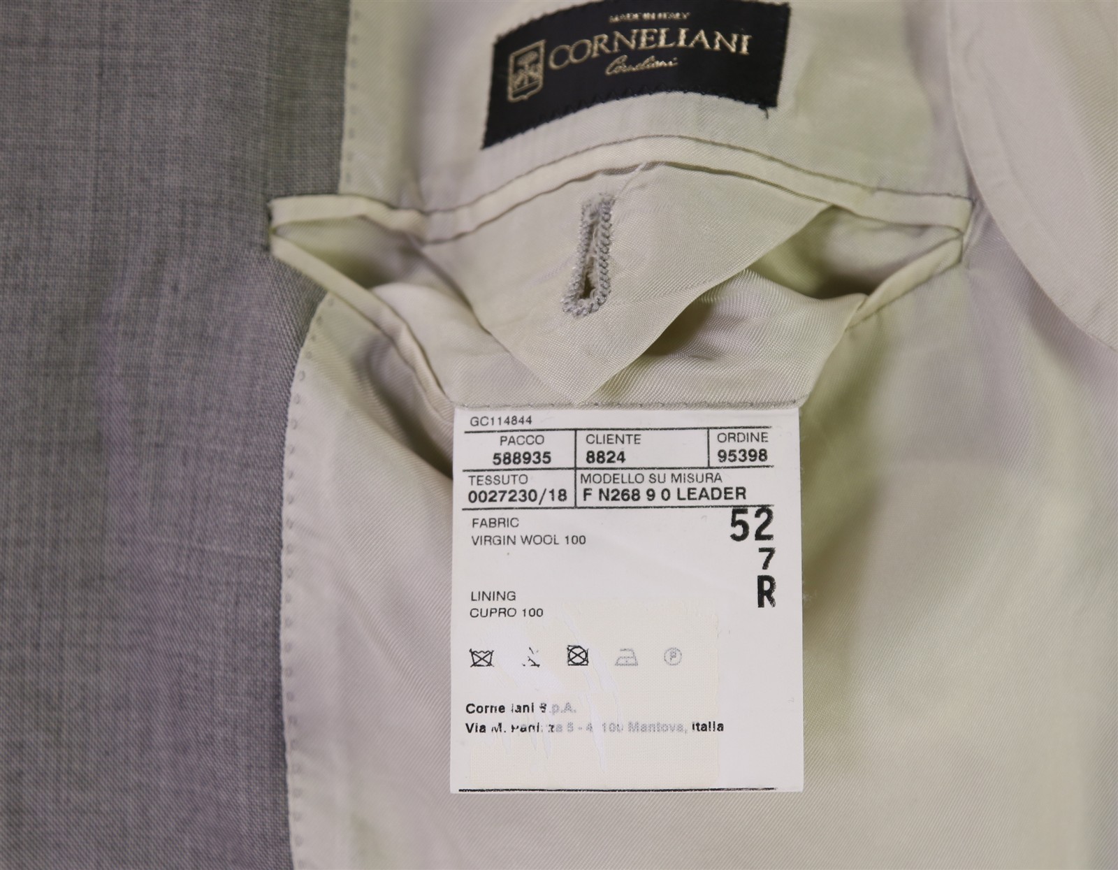 Corneliani Solid Light Gray 2-Btn Flawless Wool Luxury Suit 42S