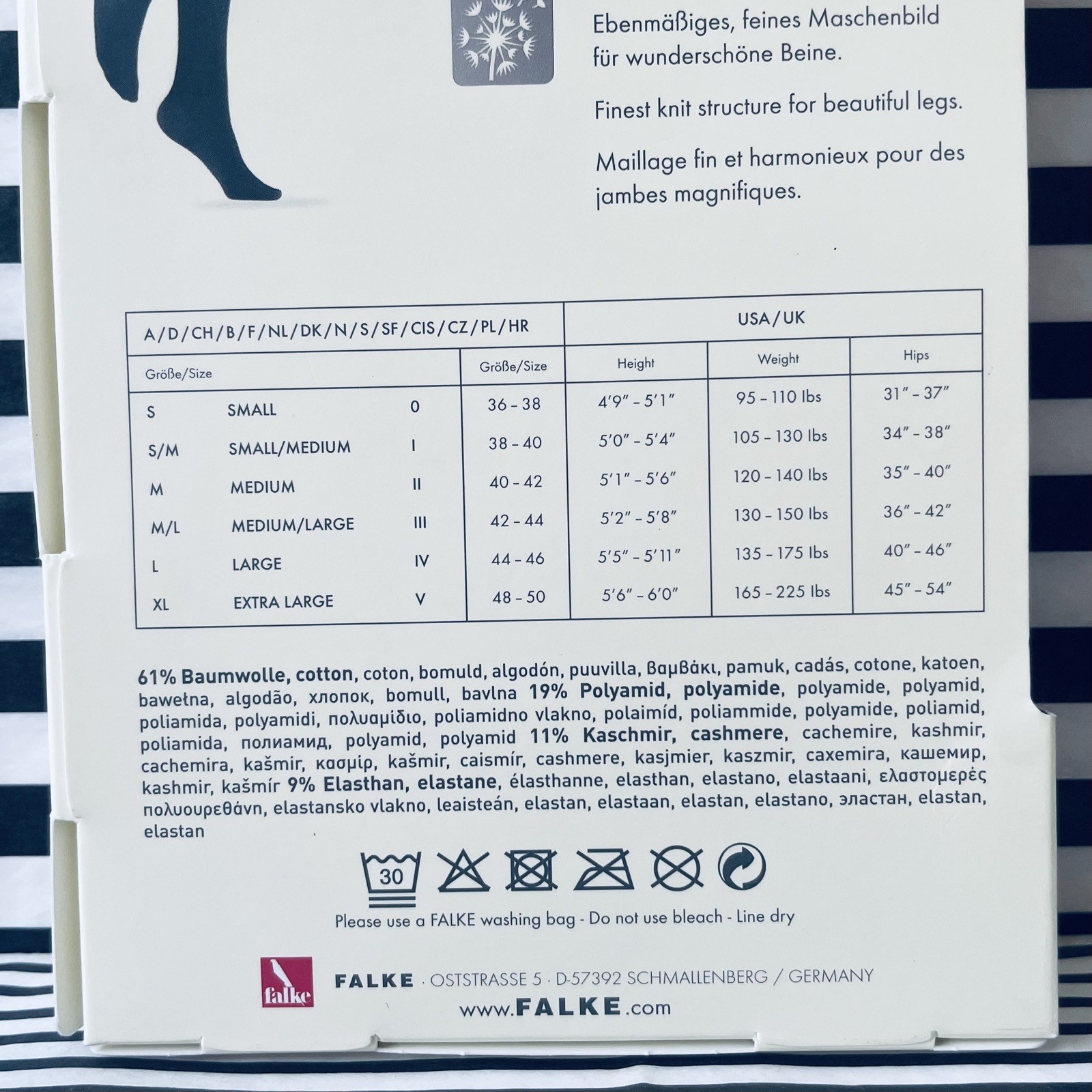FALKE Sensual Cashmere LARGE Marine Dark Navy ~ 50 Denier ~ NEW in Packet
