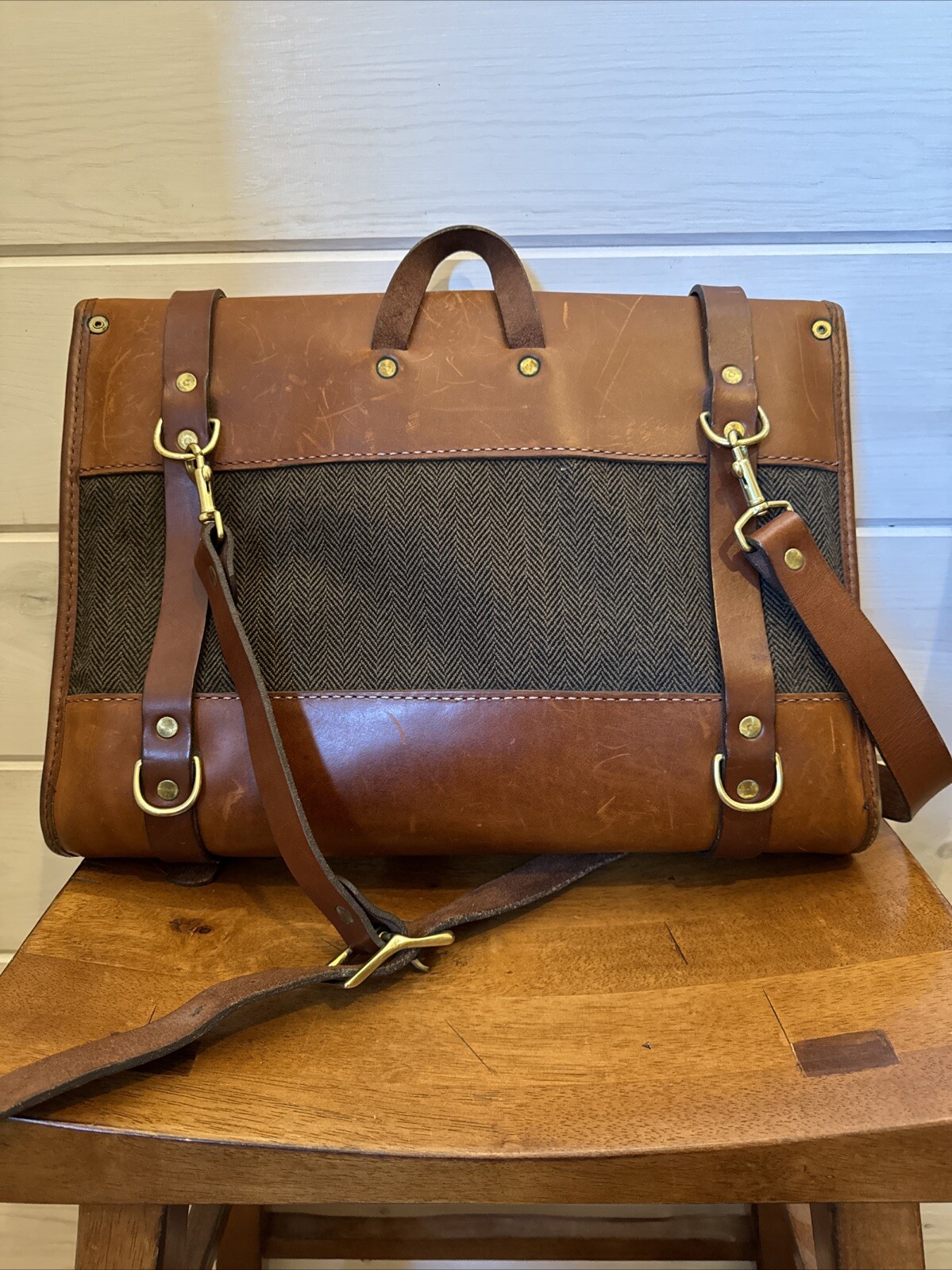 Heimies Made Leather And Tweed Messenger Bag EUC