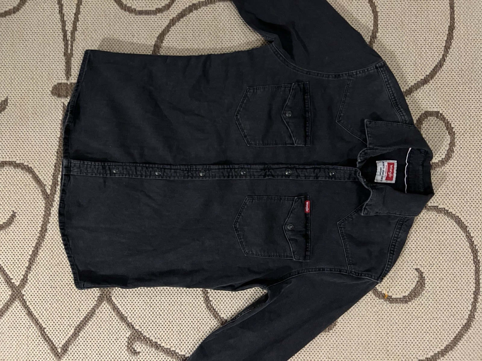 Wrangler Western Pearl Snap Denim Shirt Mens Small Black Long Sleeve