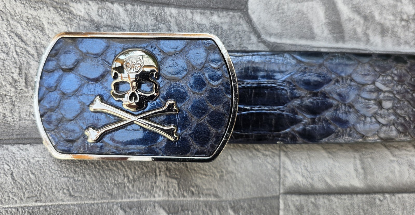 PHILIPP PLEIN PYTHON LEATHER BELT SKULL / 110 / NEW /