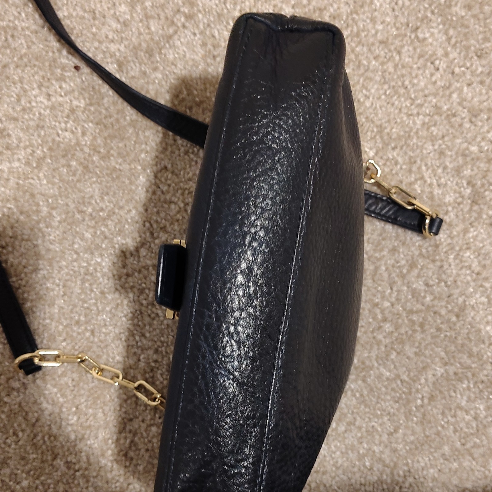 Tory Burch Black Pebbled Crossbody Bag Gold-Tone Logo, Detachable Strap