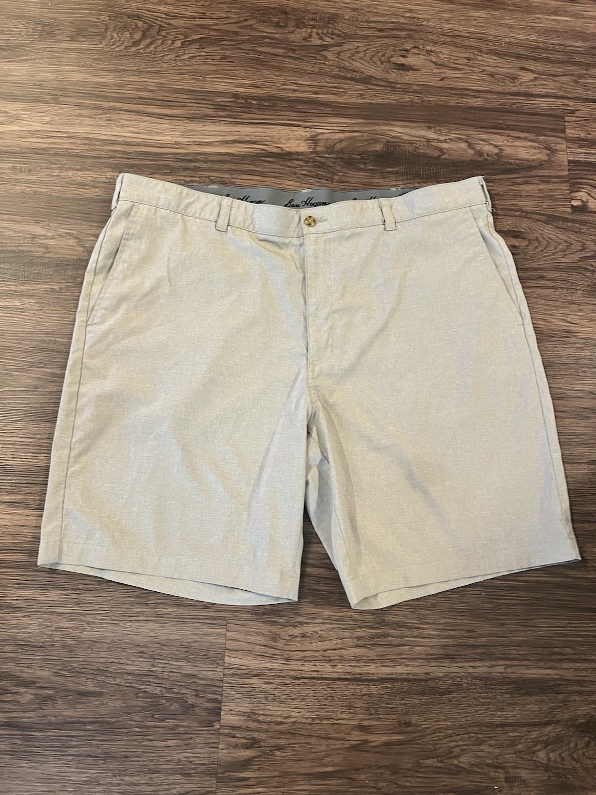 Ben Hogan Men’s Beige Polyester Elastane Chino Shorts Flat Front