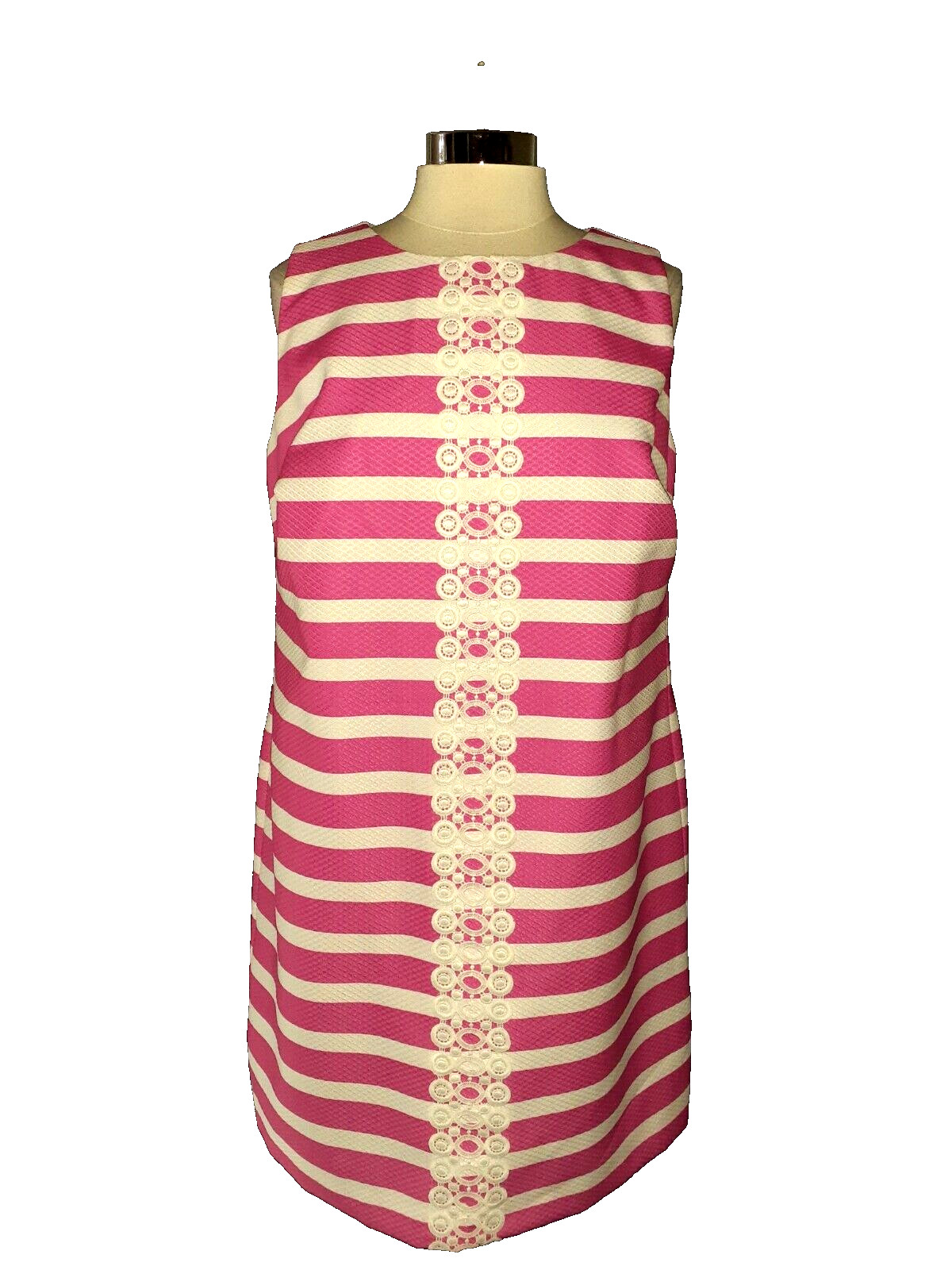JESSICA HOWARD Plus Size 14W Shift Dress Pink White Stripes Lace Sleeveless