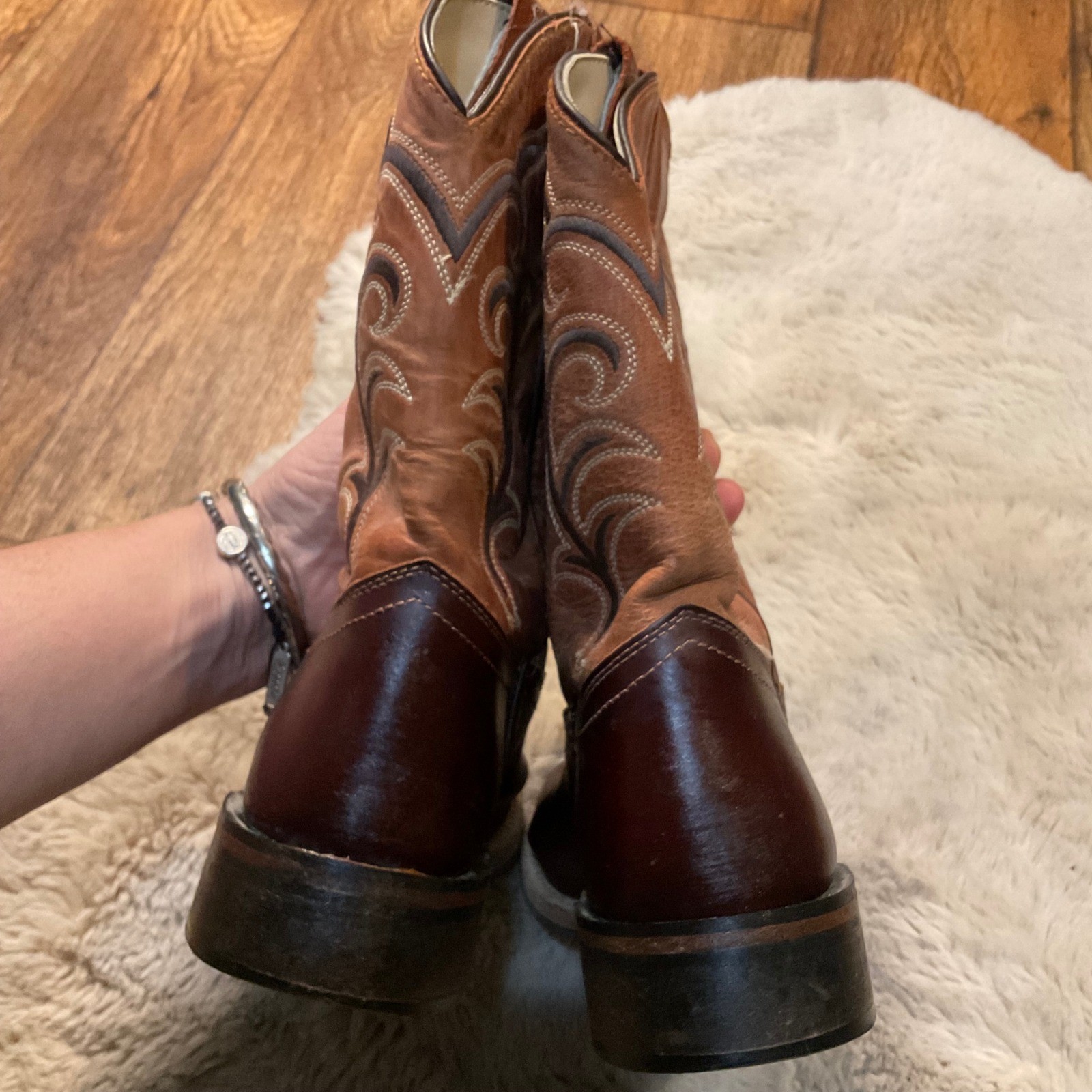 Old West Cowboy Boots Size 3 BSC1859 Square Toe Brown Rust Top