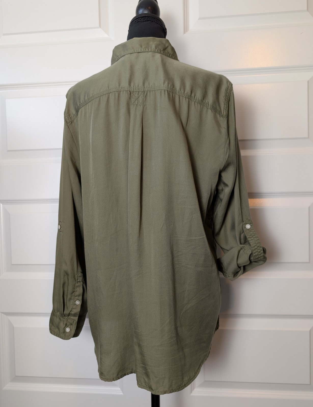 NWOT Talbots Size XL Petite Utility Blouse Roll Tab Sleeves Lyocell Safari