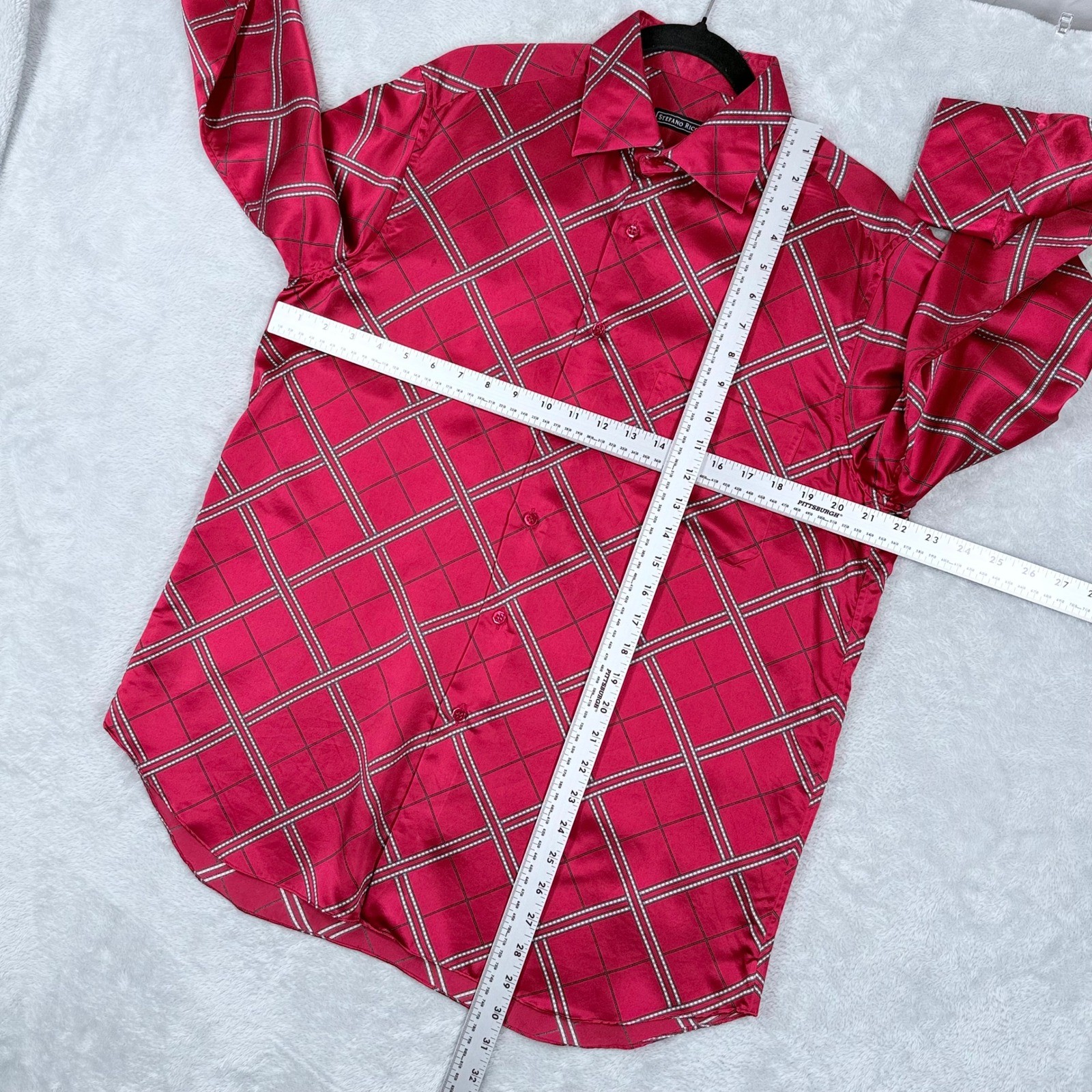 Stefano Ricci 100% Silk Button Up Shirt Mens Medium Red Geometric Italy Luxury