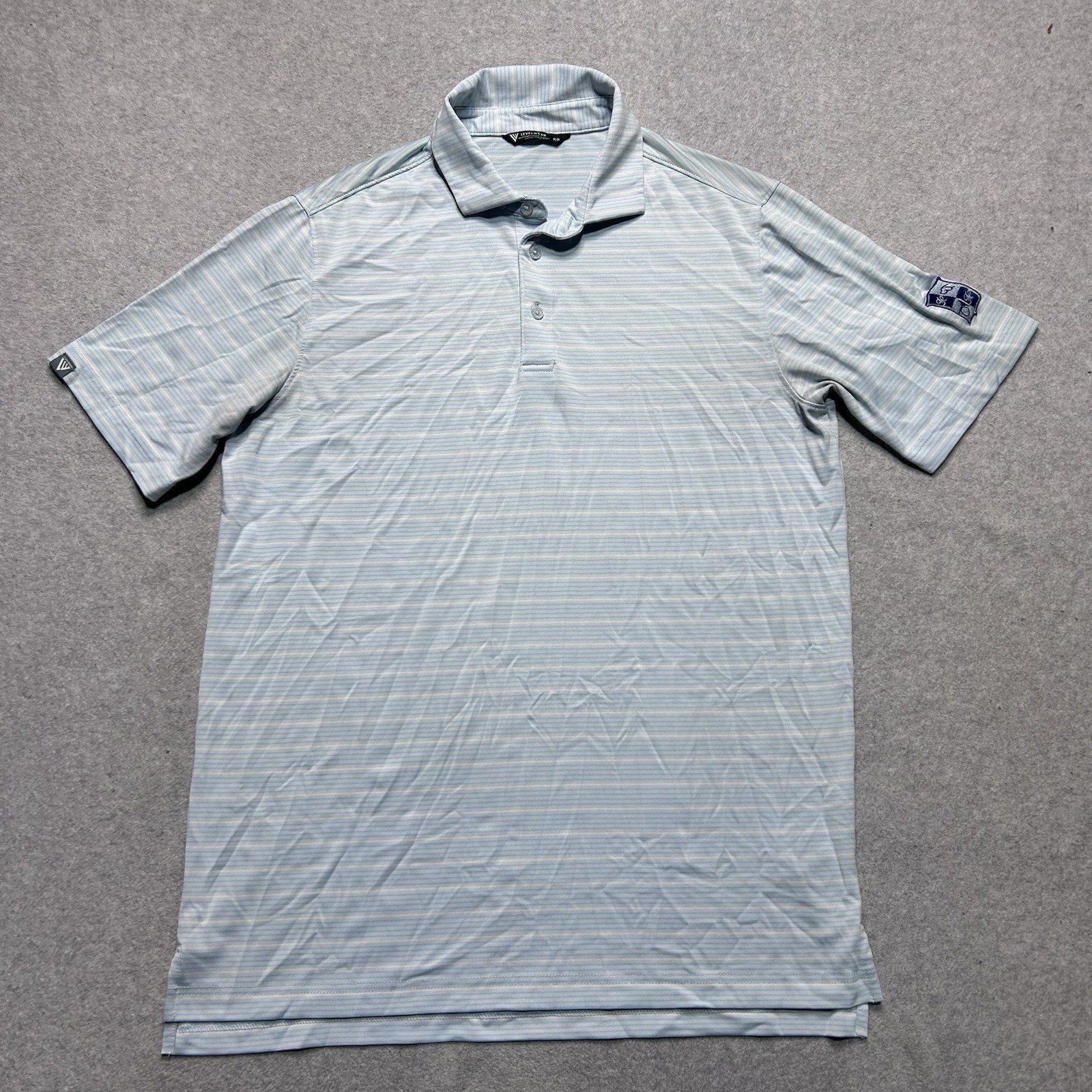 Level Wear Polo Shirt Mens Medium Blue Striped Golf Short Sleeve Casual