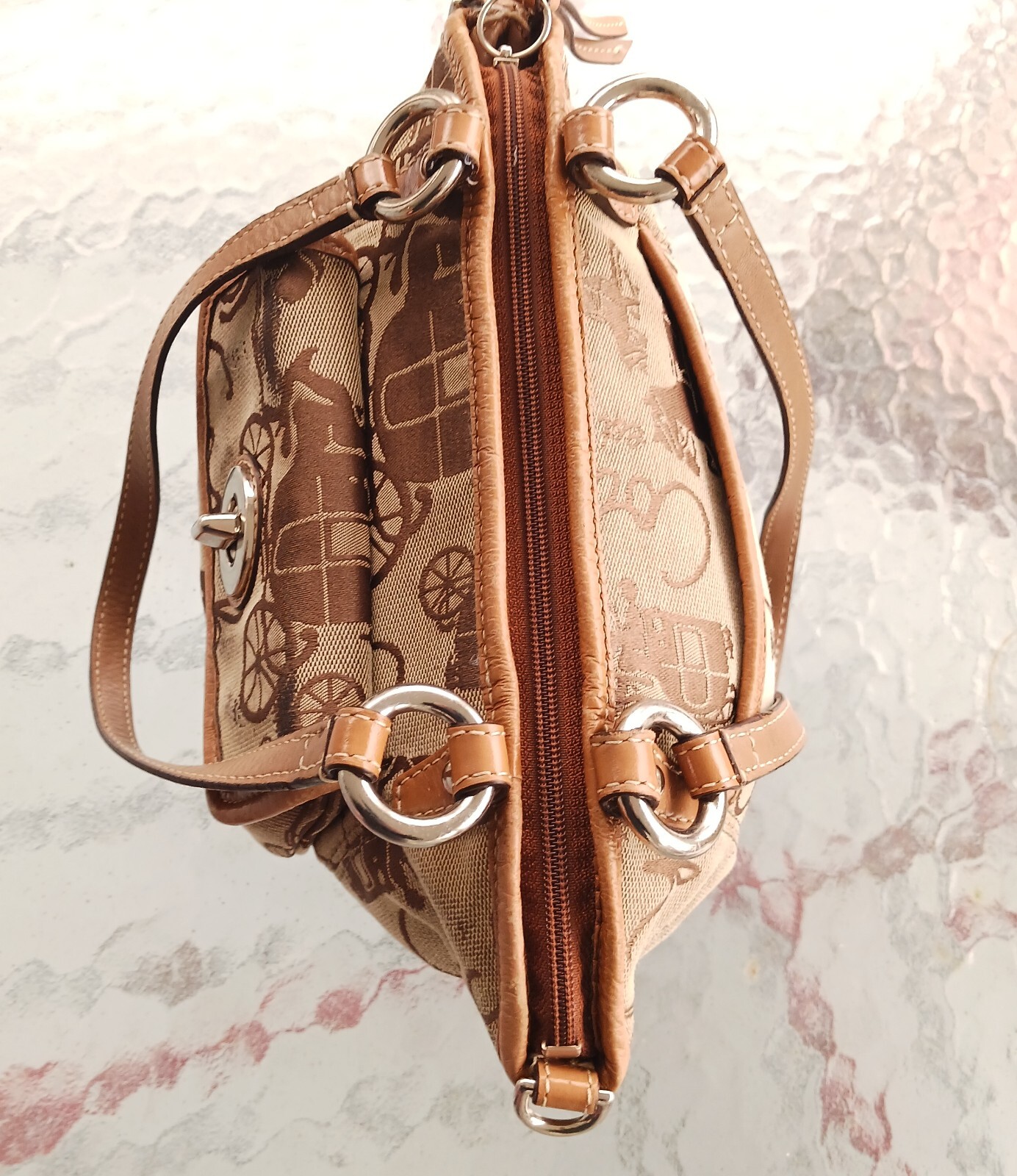 Coach F14855 SMALL Leah Beige Canvas Logo Turnlock Detail Crossbody