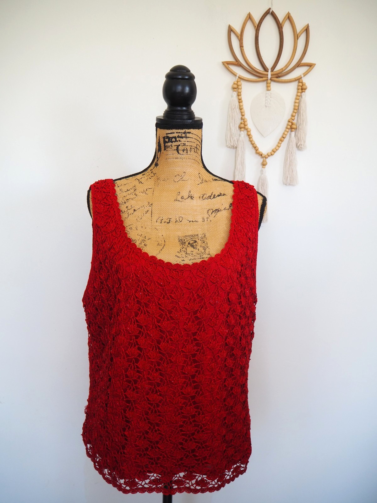 Carmen Marc Valvo Red Heavy Beaded Sleeveless Lined Special Occasion Top Size 2X
