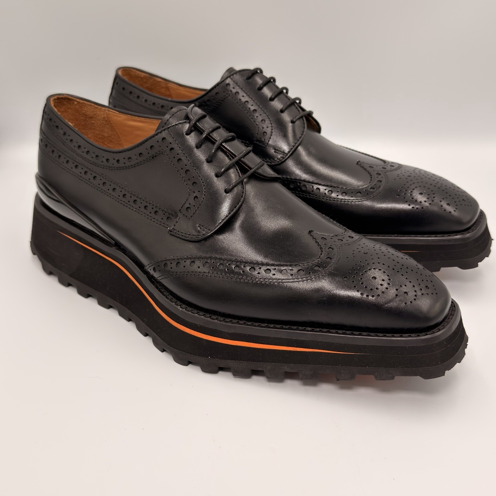Divinch 6CM Heel Chunky Platform Brogues Black Calfskin Wingtip Derby 2886B Sz 8