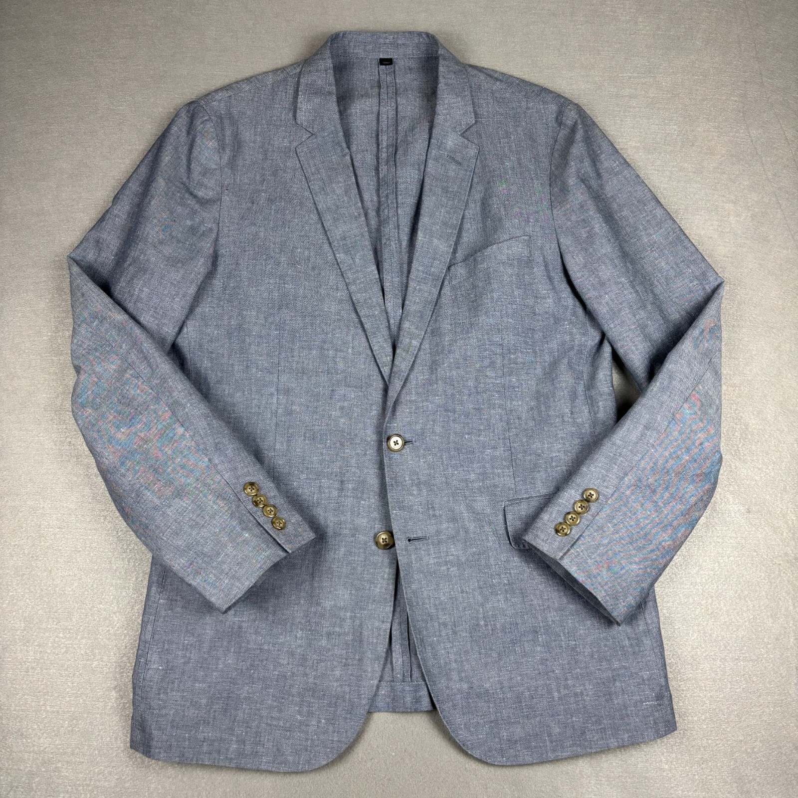 J.Crew Ludlow Chambray Linen Cotton Sport Coat Blazer 42L Blue Portugal