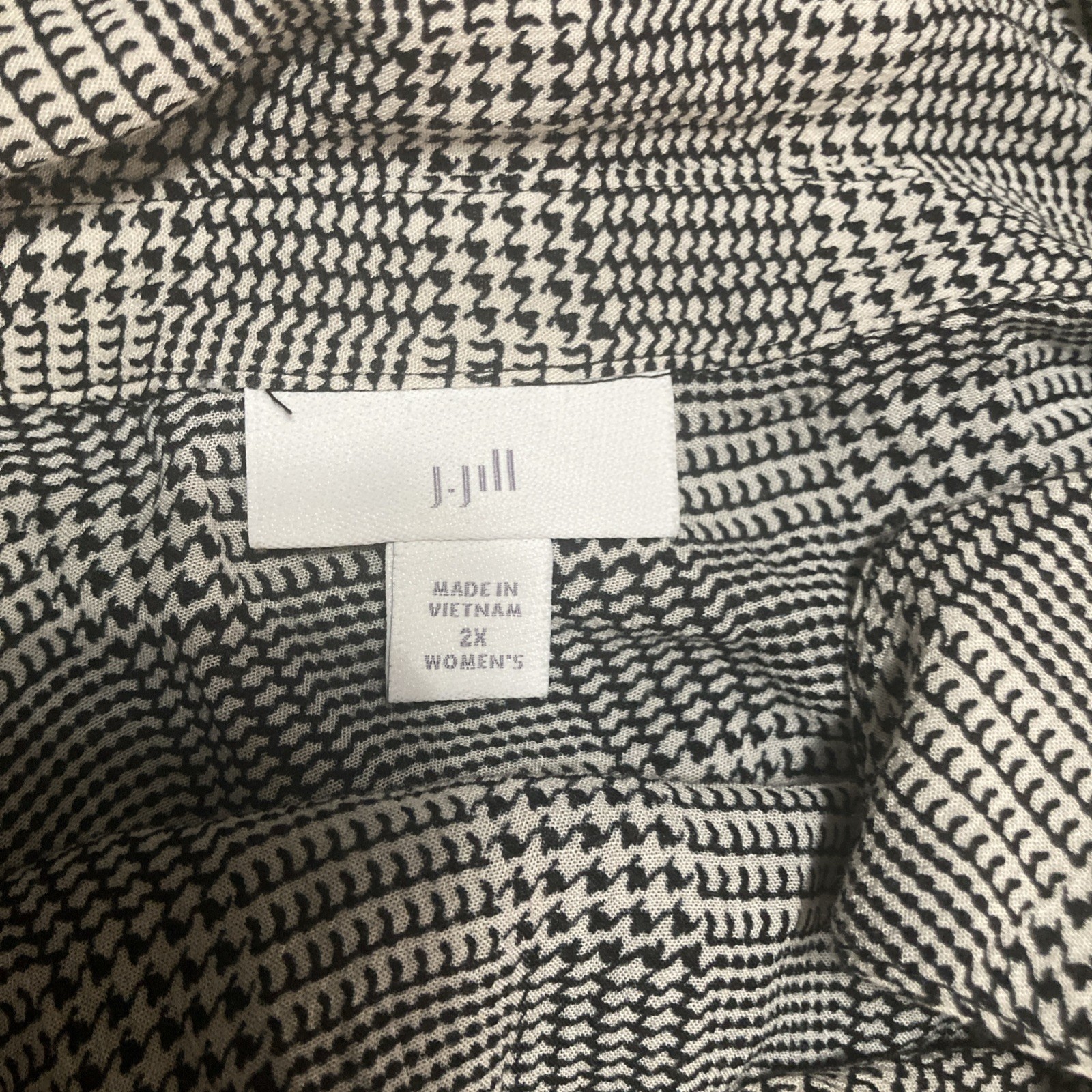 J Jill 3/4 Sleeve Tunic Houndstooth Button Up Light Weight Comfortable Size 2X