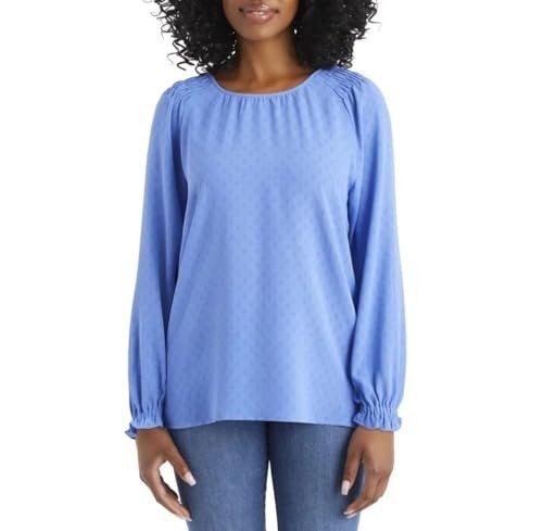 Jessica Simpson Women’s Textured Blouse with Blouson Sleeves, Blue, Size S