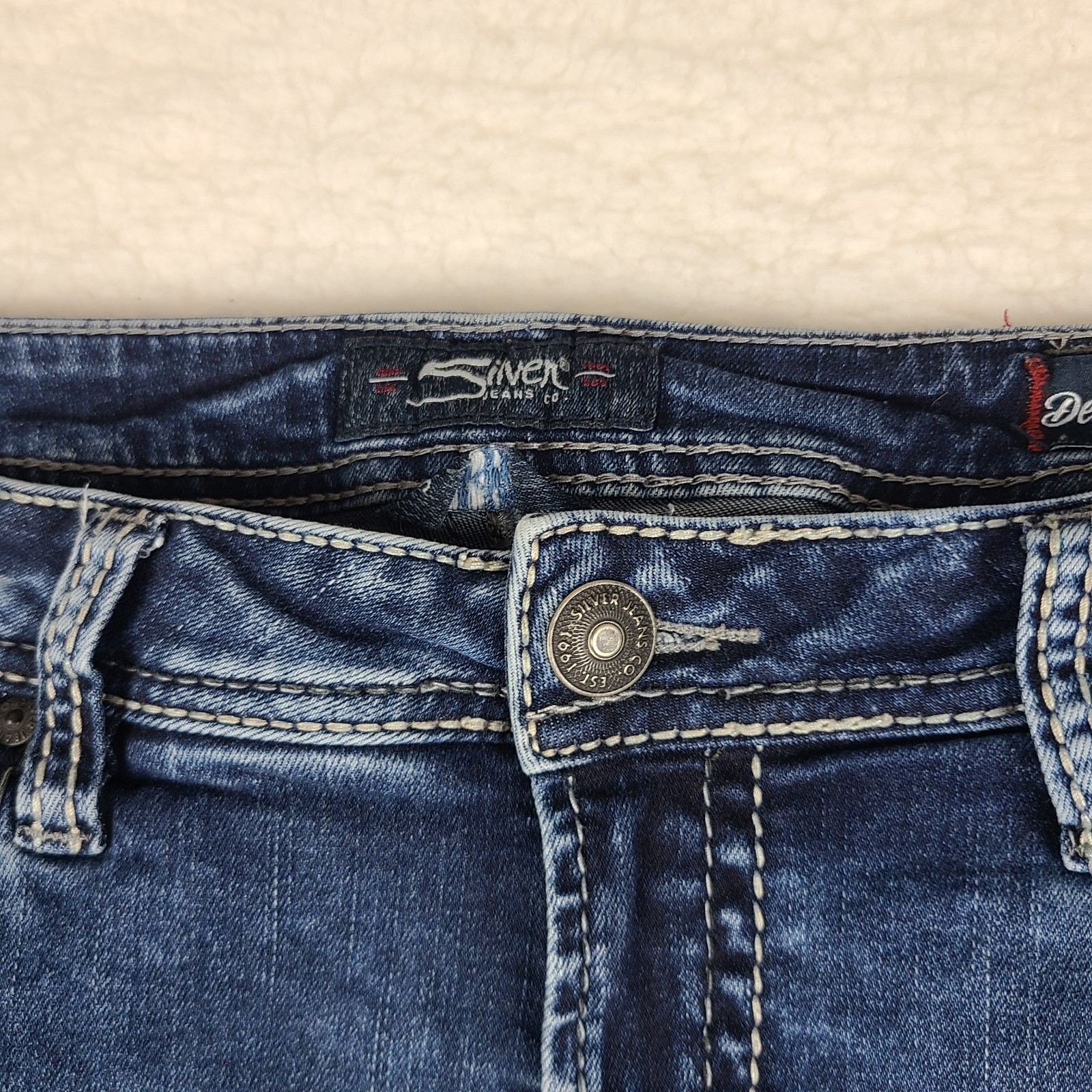 Silver Jeans Womens 16×30 Blue Denimotion Suki Skinny Distress Dark Wash Denim