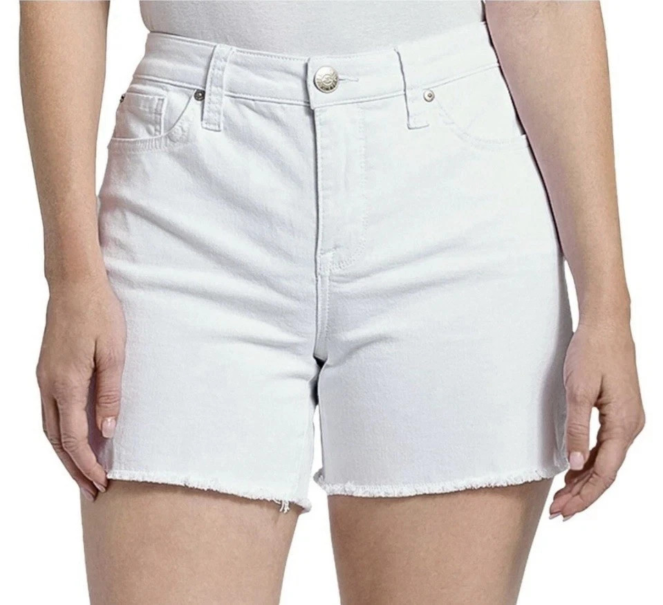 Seven7 Women’s 5″ Fray Hem Mid Rise Comfortable Denim Weekend Short Off White 10