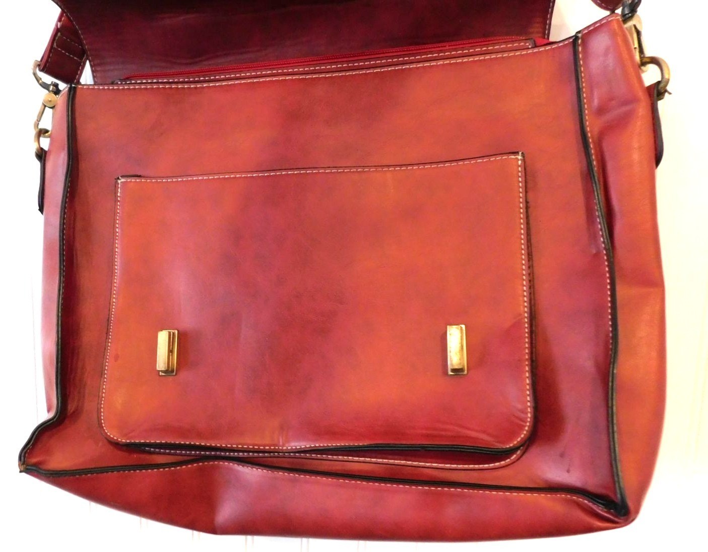 EcoSusi Professor Laptop Bag Satchel Briefcase Red Vegan Leather Crossbody
