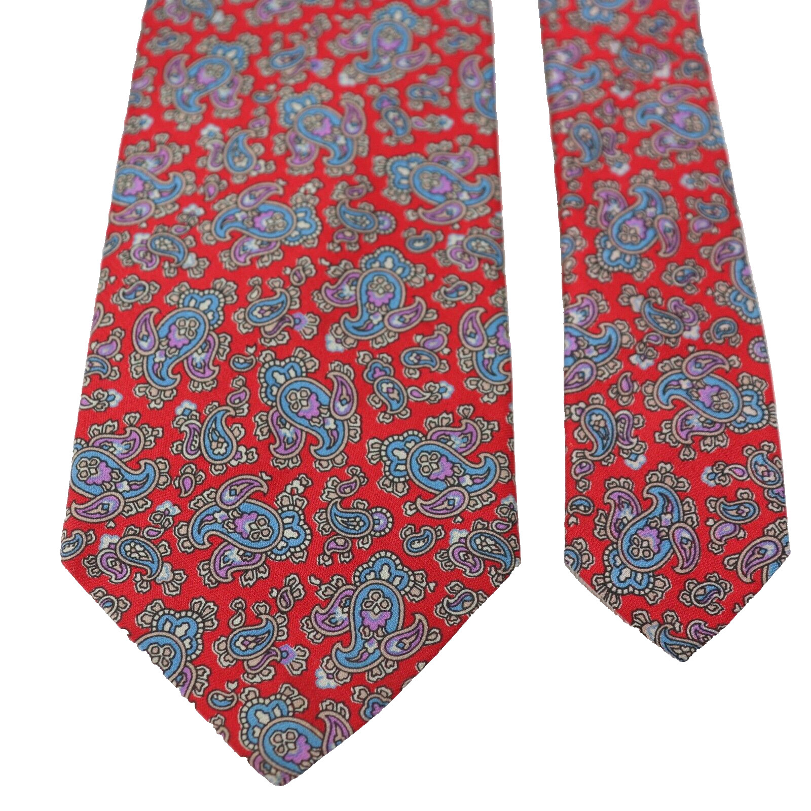 Vintage Evan Piccone Tie Mens 56 in Silk Red Blue Purple Paisley Floral Wide